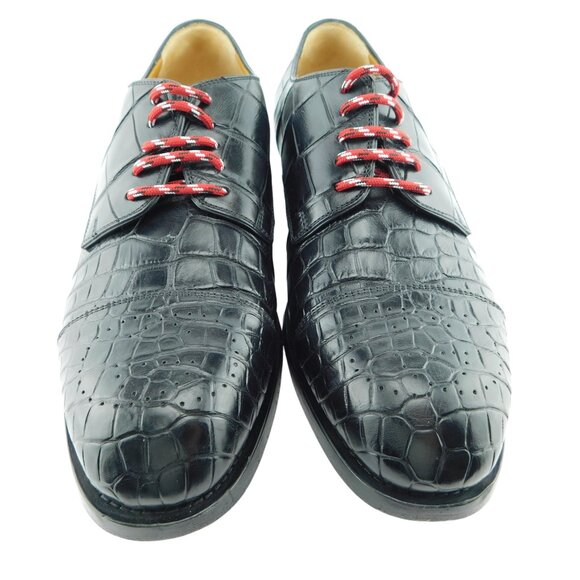 GUCCI Black Crocodile Leather Logo Heel Oxfords Shoes 8 UK - Picture 2 of 11